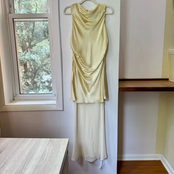 NWT Reformation Logan Silk Dress Long Maxi Wedding Sleeveless in Blonde Yellow 8